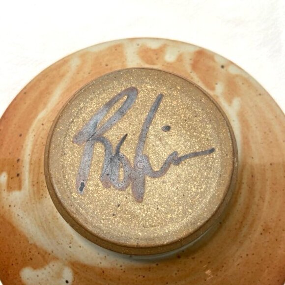 Vtg Robin Cage Ikebana Pottery Round Planter Vase w/ Metal Frog Flower Holder - Picture 7 of 9